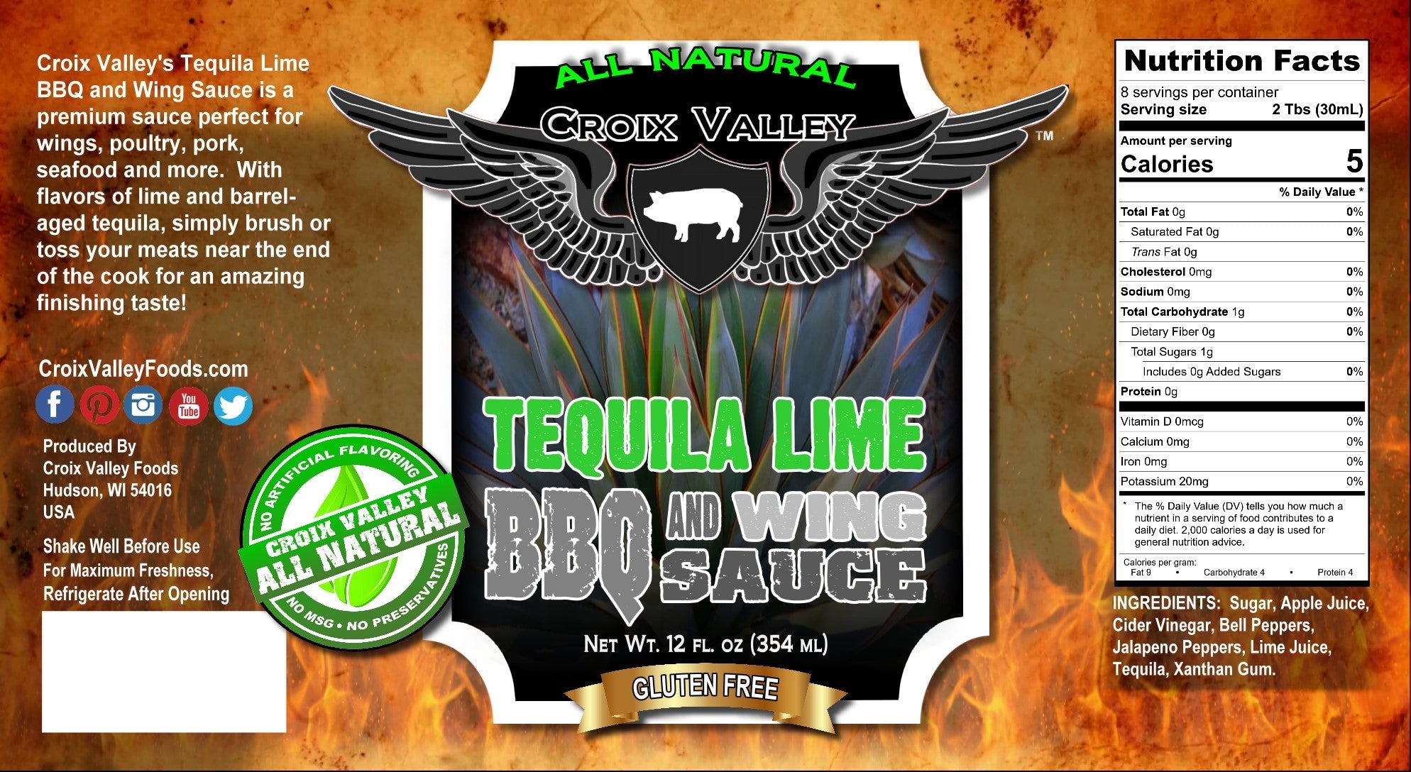 CROIX VALLEY TEQUILA LIME BBQ & WING SAUCE